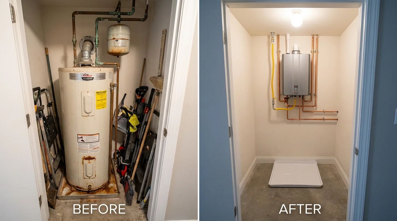 Tank water heater versus wall-mounted tankless unit comparison for Monroe, WI homeowners